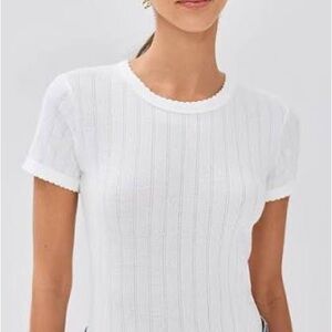 LESET White Ribbed Short Sleeve Crewneck Tee